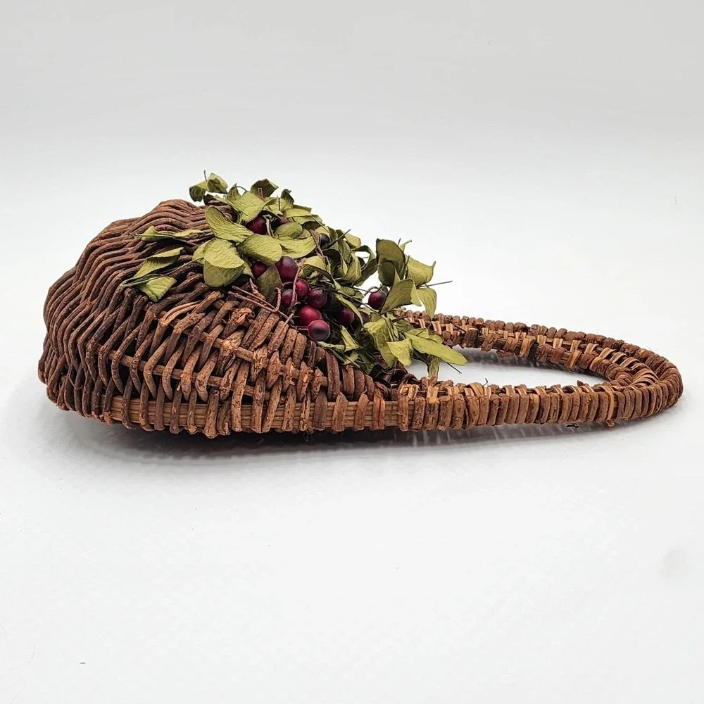 Vintage Wicker Wall Pocket Basket Rustic Hanging Planter Floral Decor 12 Inch